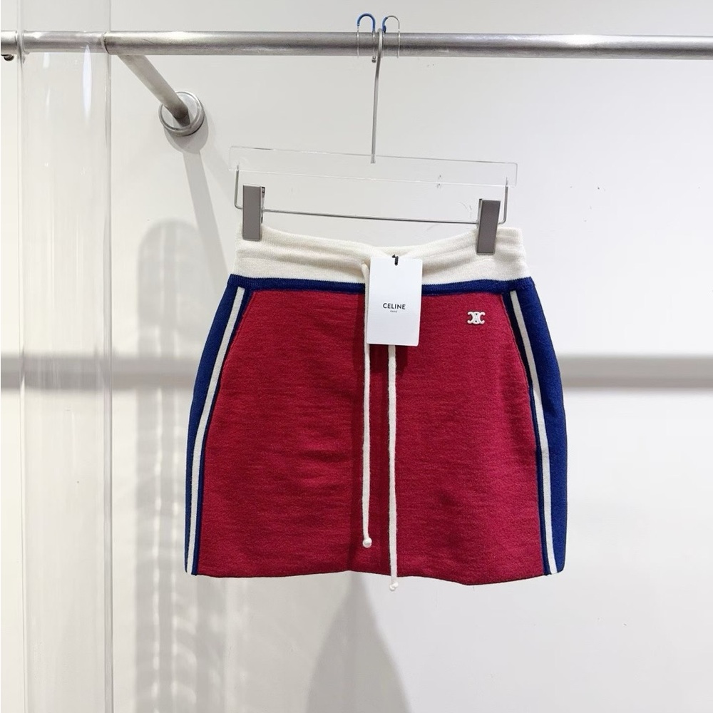🚩steal Authentic Celine Red and Blue Knit Skirt